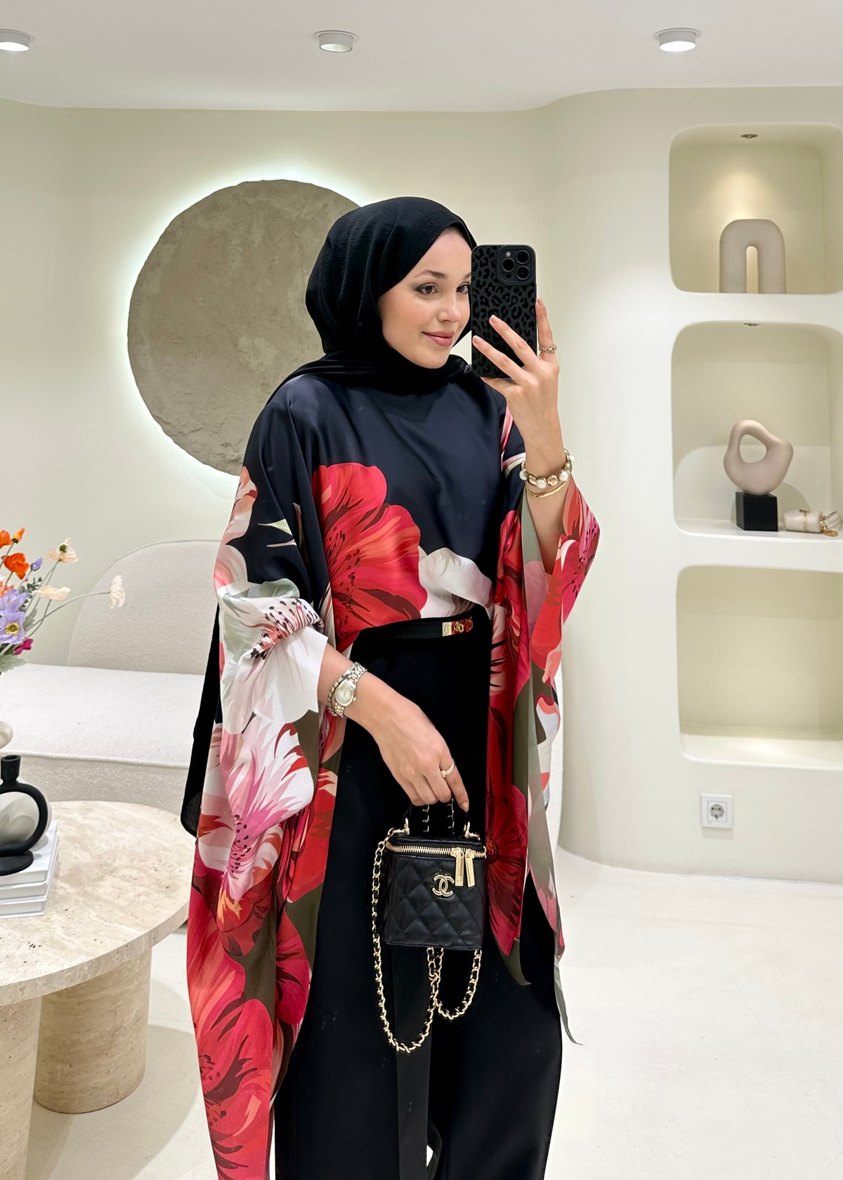 Lumira Floral Desen Bluz&Panço Siyah-Kırmızı