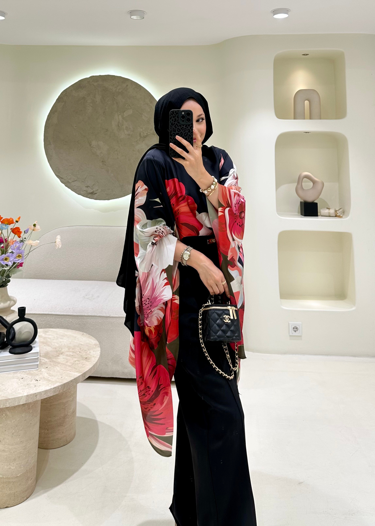 Lumira Floral Desen Bluz&Panço Siyah-Kırmızı