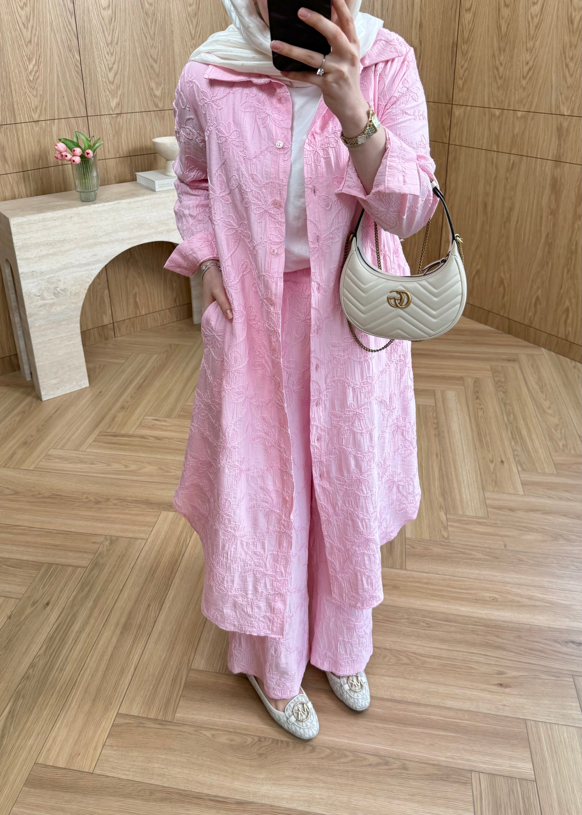 Luna Nakışlı Gömlekli Takım Pembe