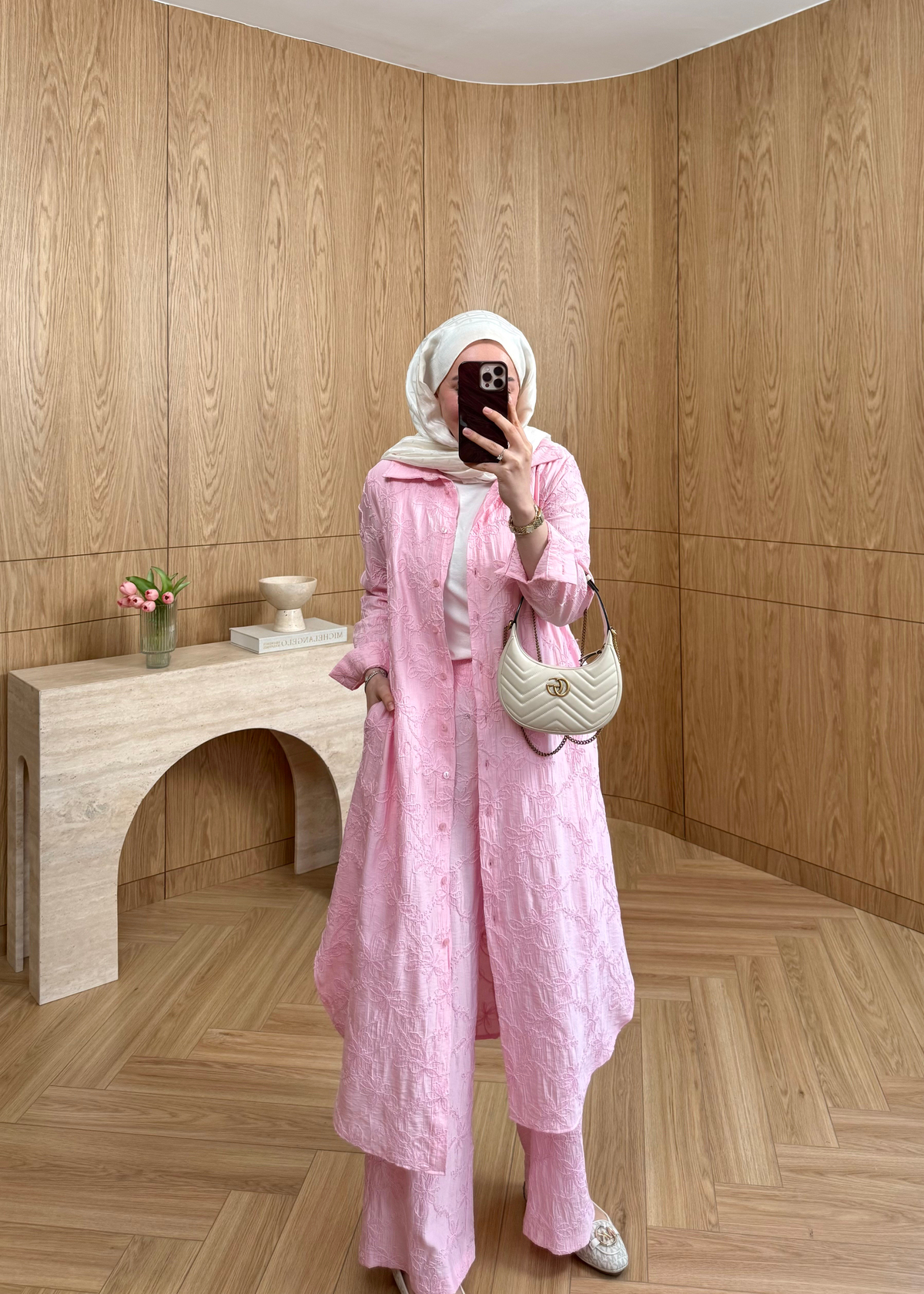 Luna Nakışlı Gömlekli Takım Pembe
