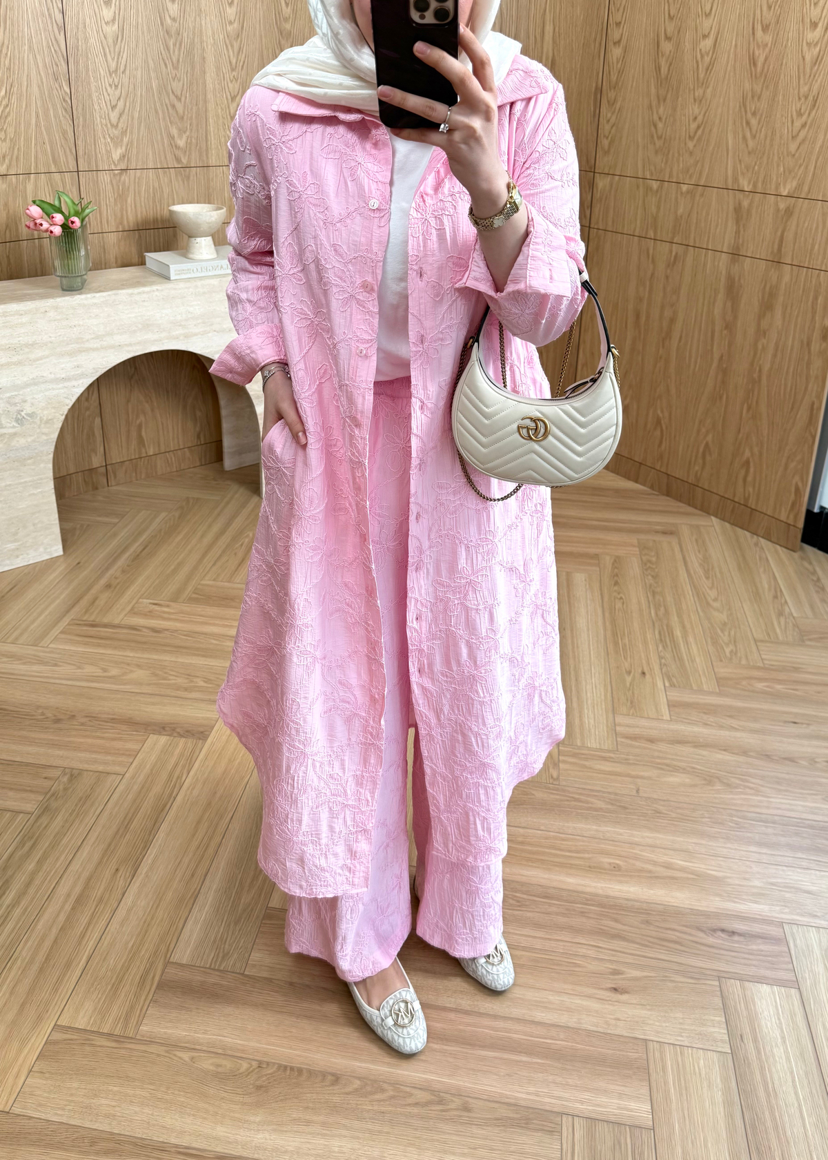 Luna Nakışlı Gömlekli Takım Pembe