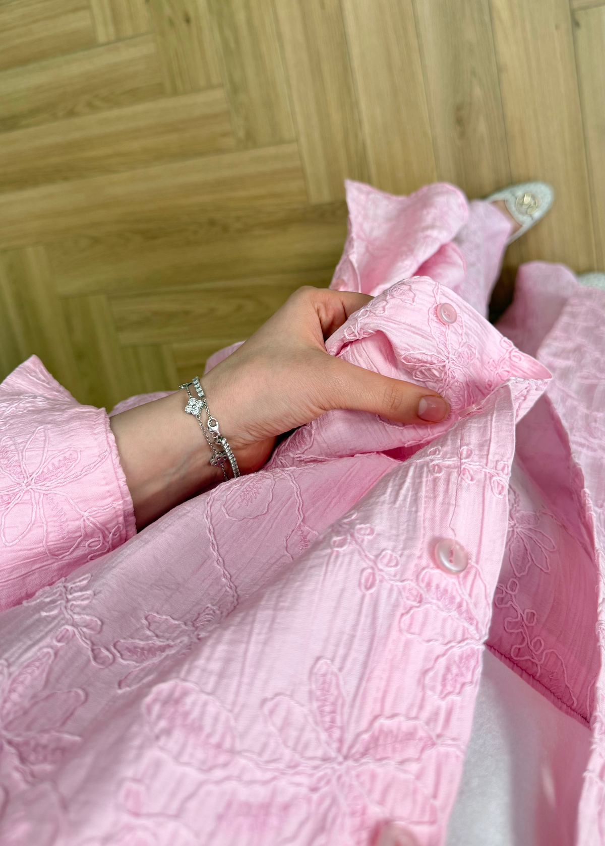 Luna Nakışlı Gömlekli Takım Pembe