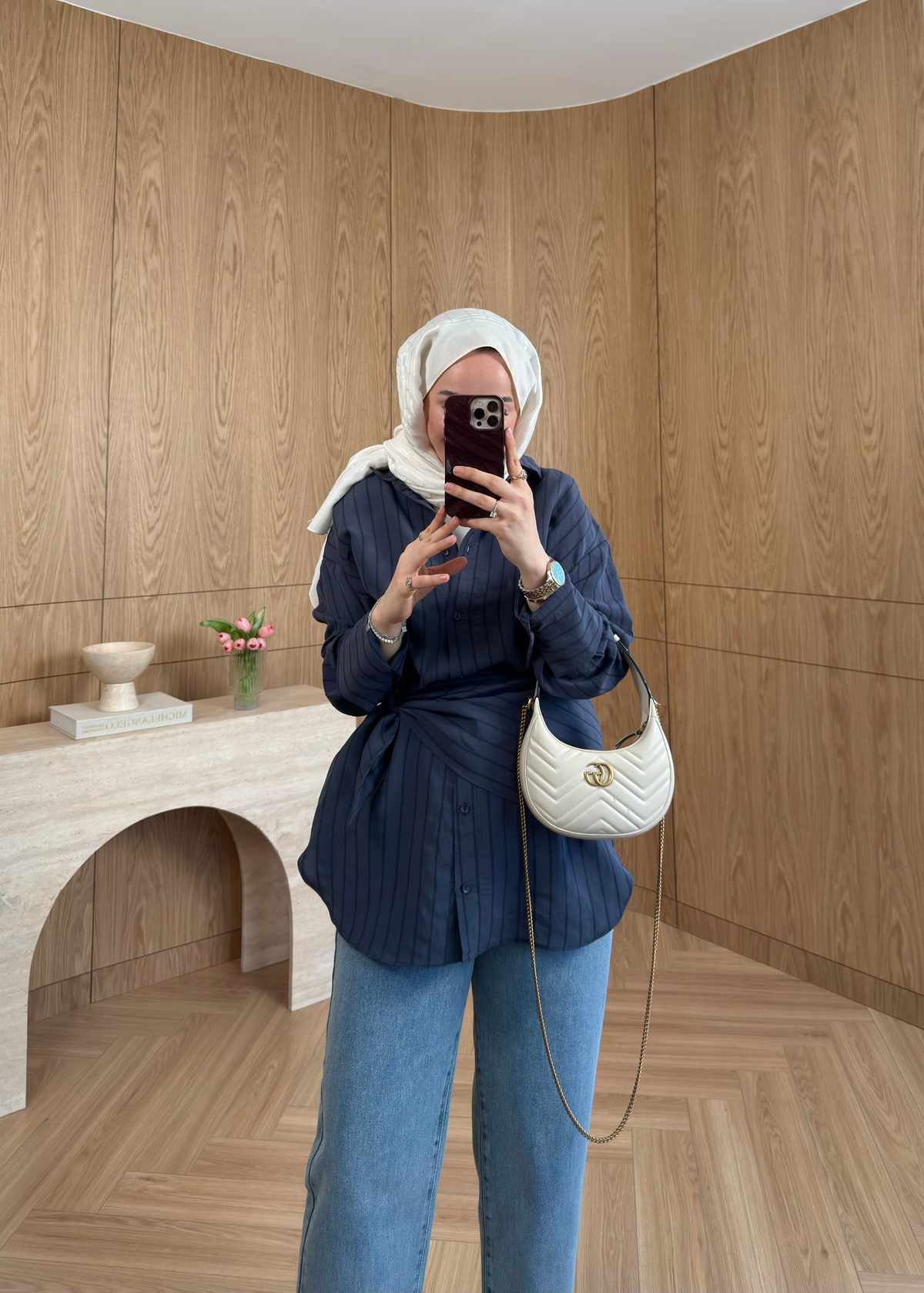 Marly Omuz Şallı Gömlek Lacivert 