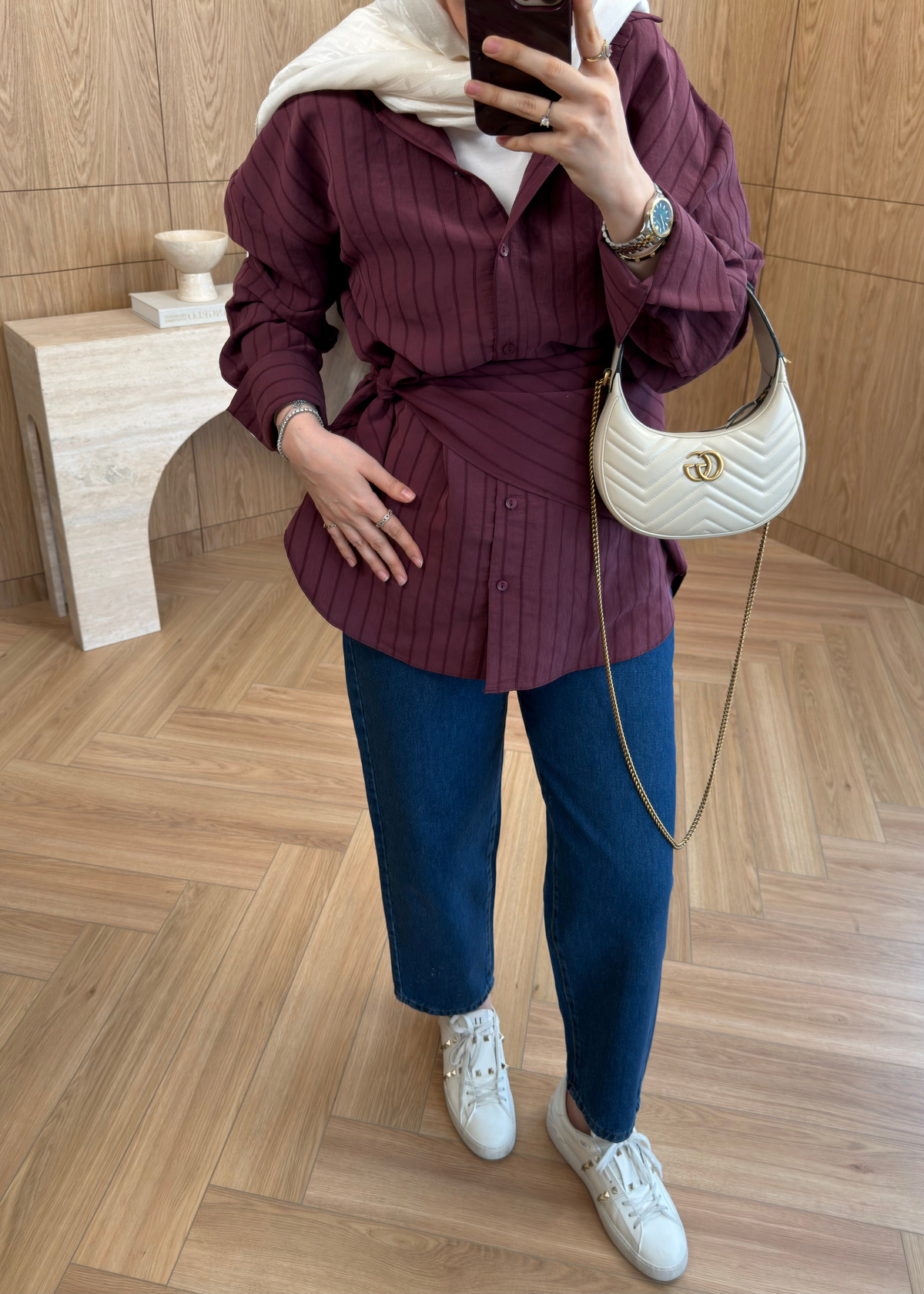 Marly Omuz Şallı Gömlek Mürdüm 