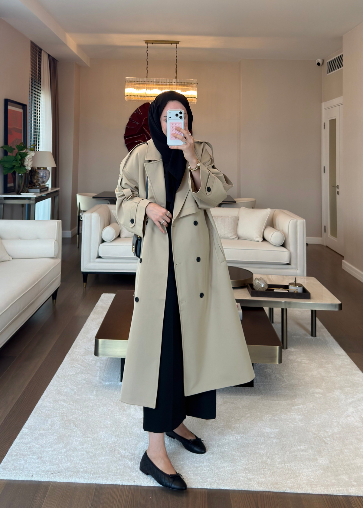 Oversize Düğmeli Kruvaze Trençkot Taş