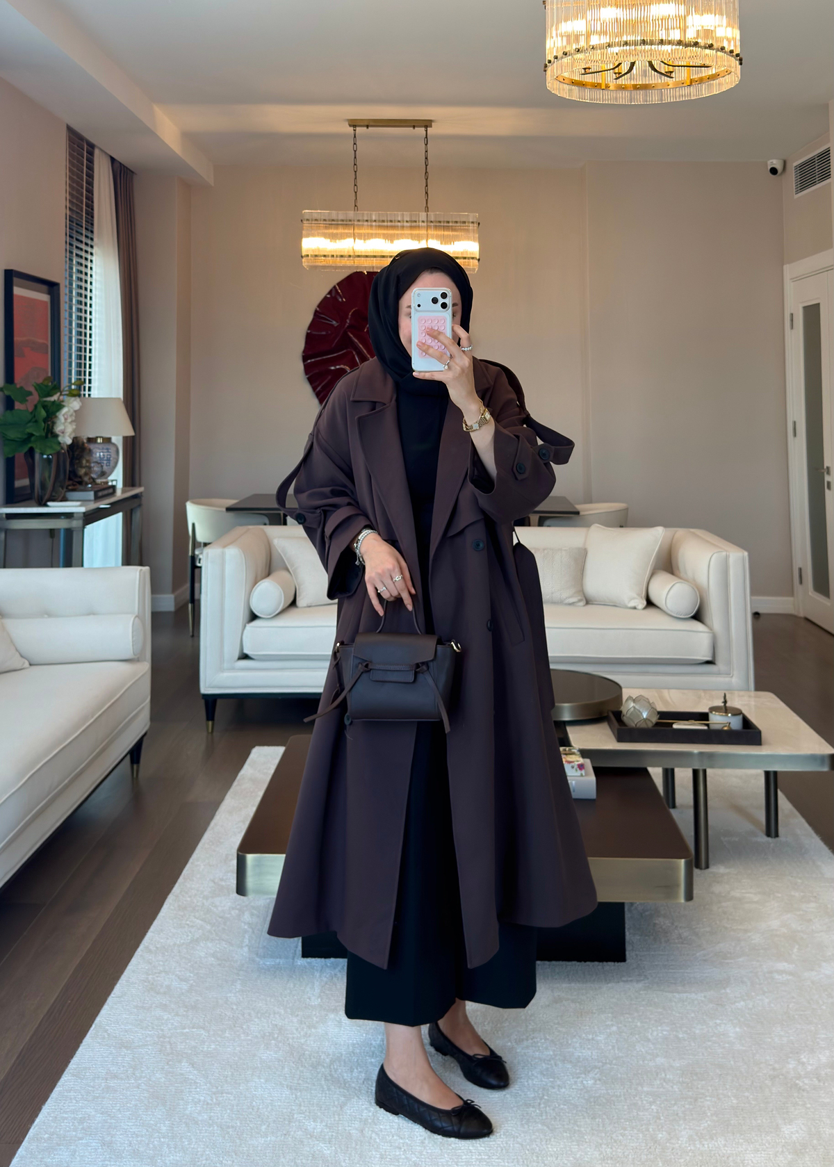 Oversize Düğmeli Kruvaze Trençkot Kahverengi