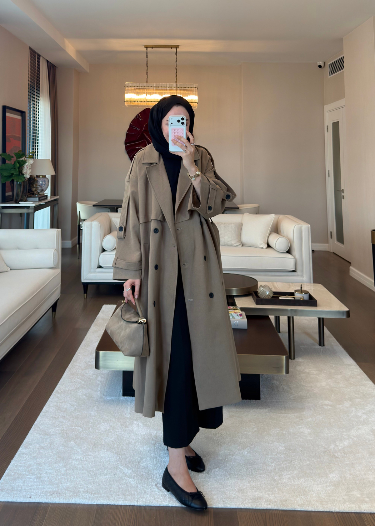 Oversize Düğmeli Kruvaze Trençkot Karamel
