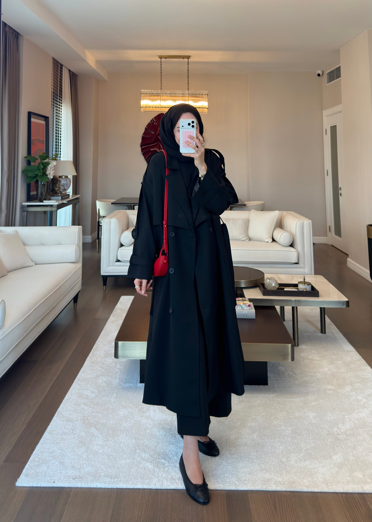 Oversize Düğmeli Kruvaze Trençkot Siyah