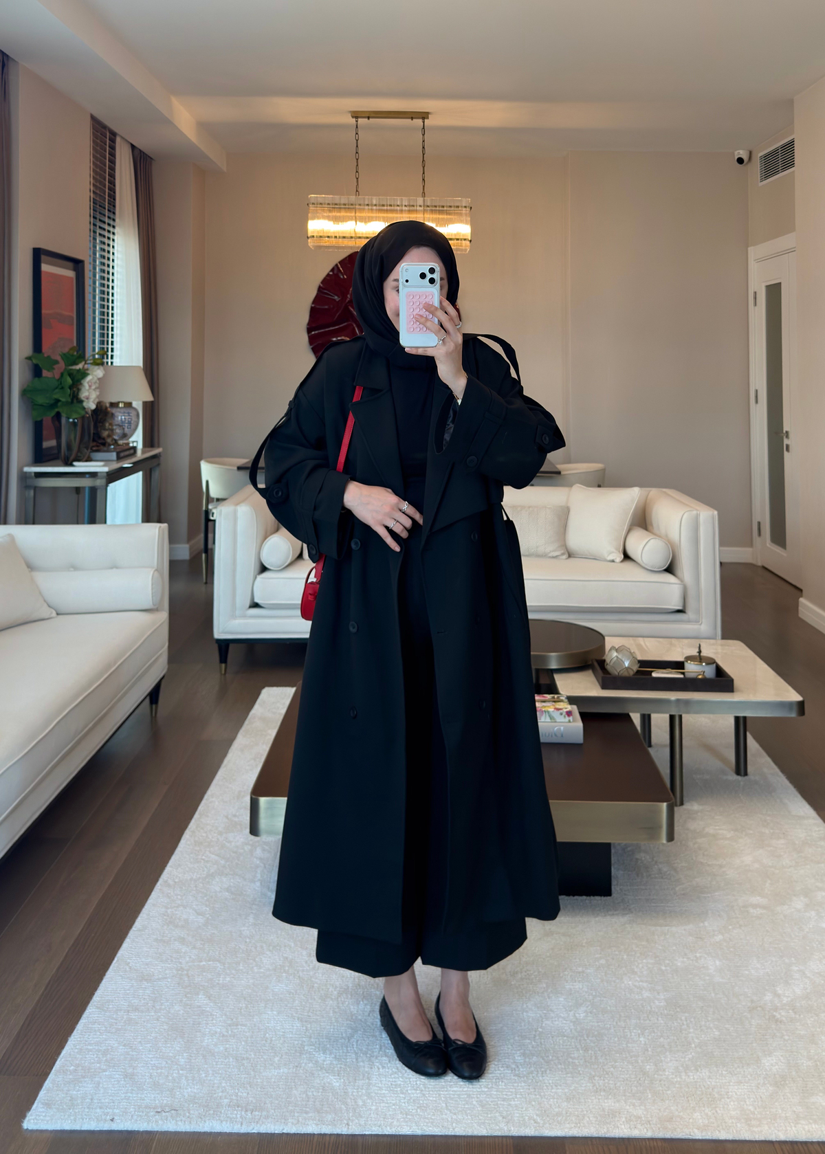Oversize Düğmeli Kruvaze Trençkot Siyah