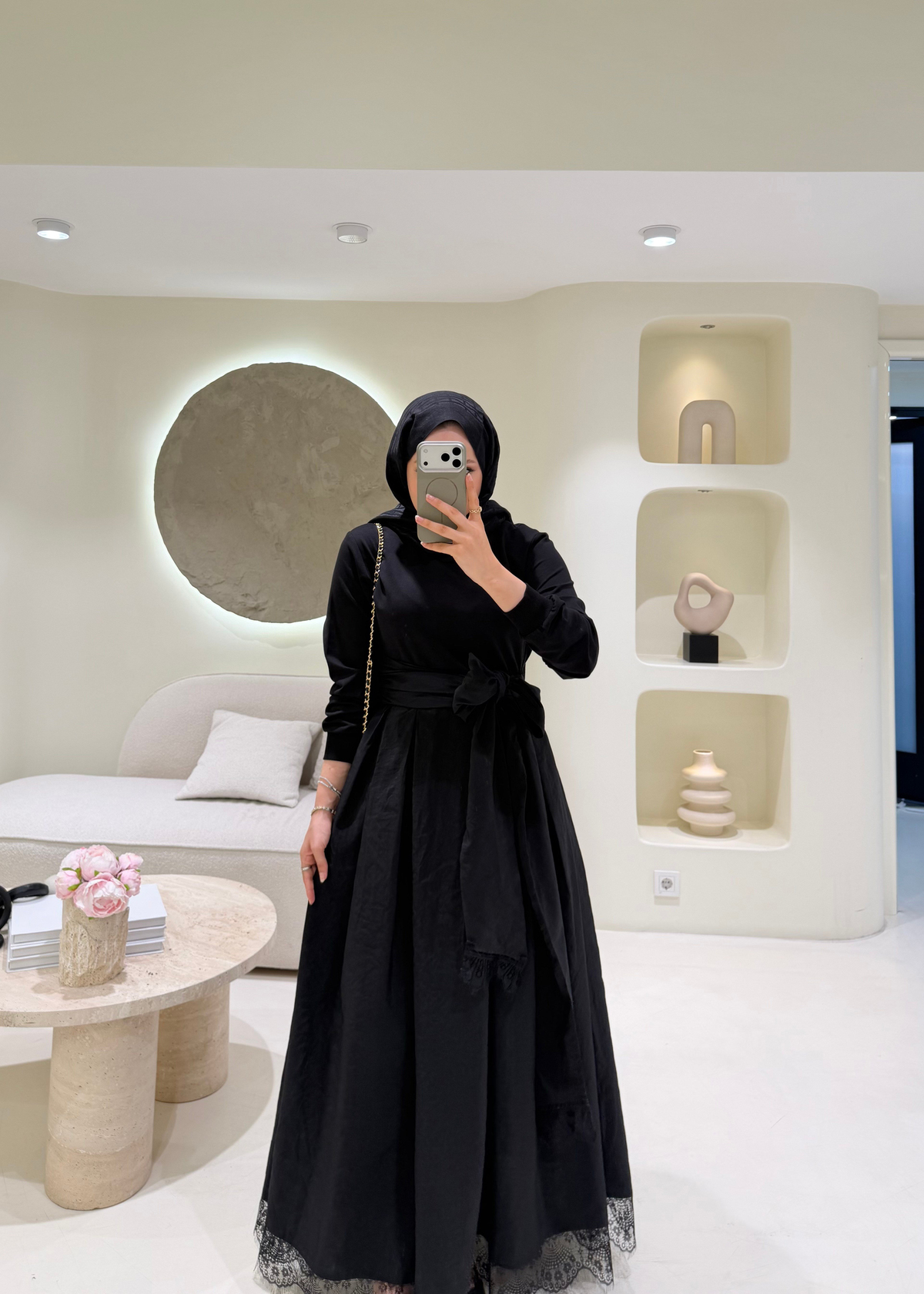 Pamuklu Floş Elbise Siyah