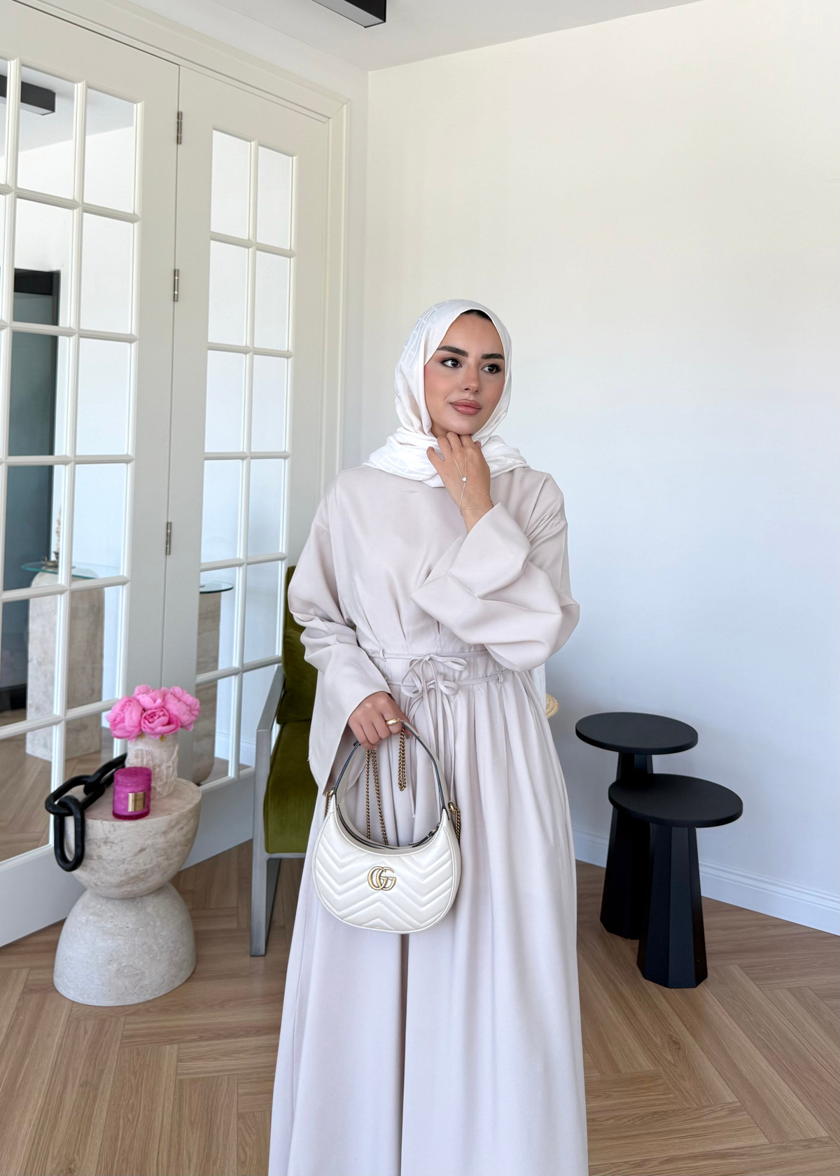 Perla Çift Kemerli Elbise Taş
