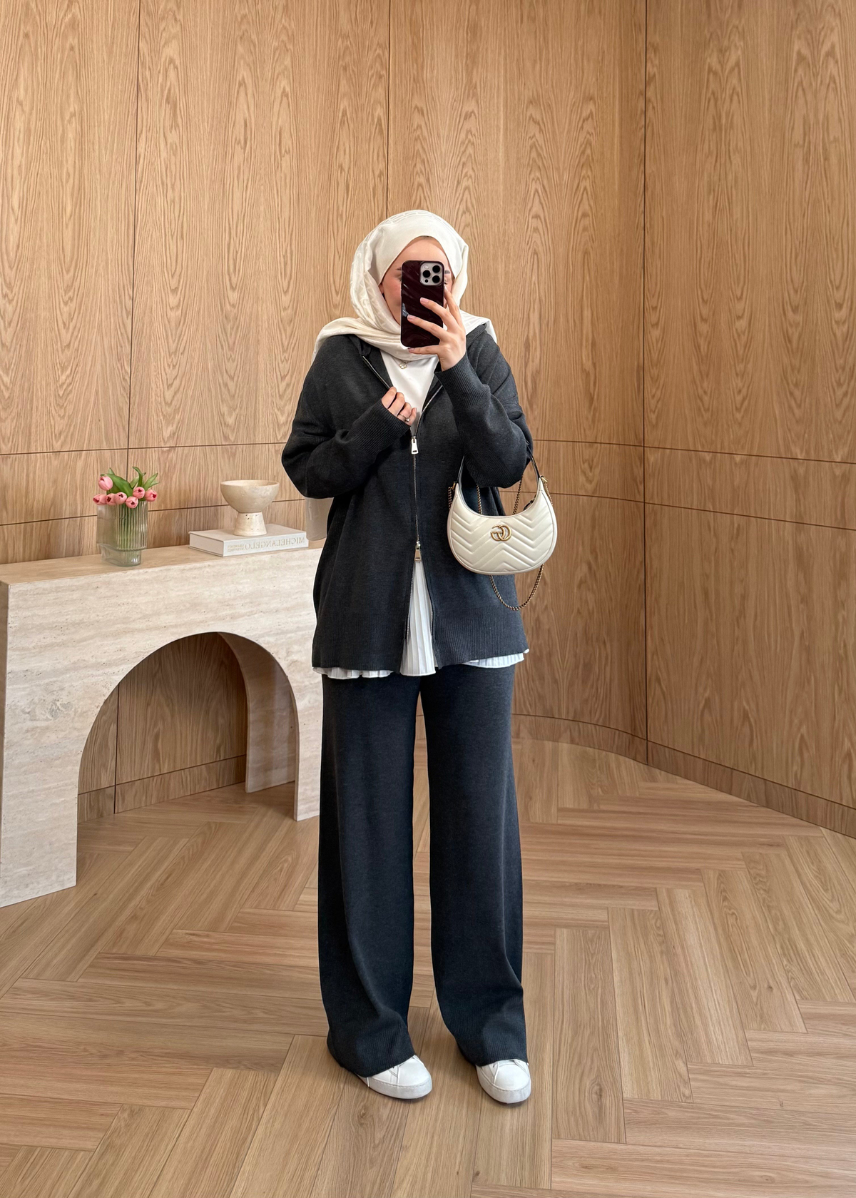 Premium Fermuarlı Triko Takım Gri