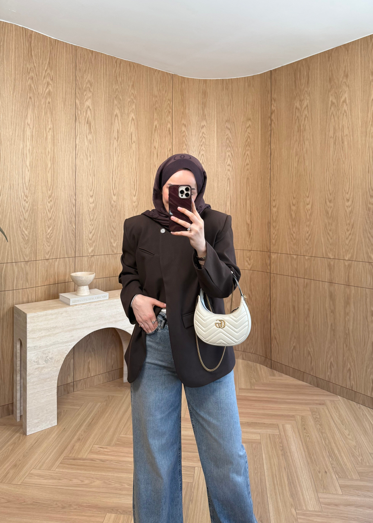 Premium Tek Düğmeli Blazer Kahverengi 