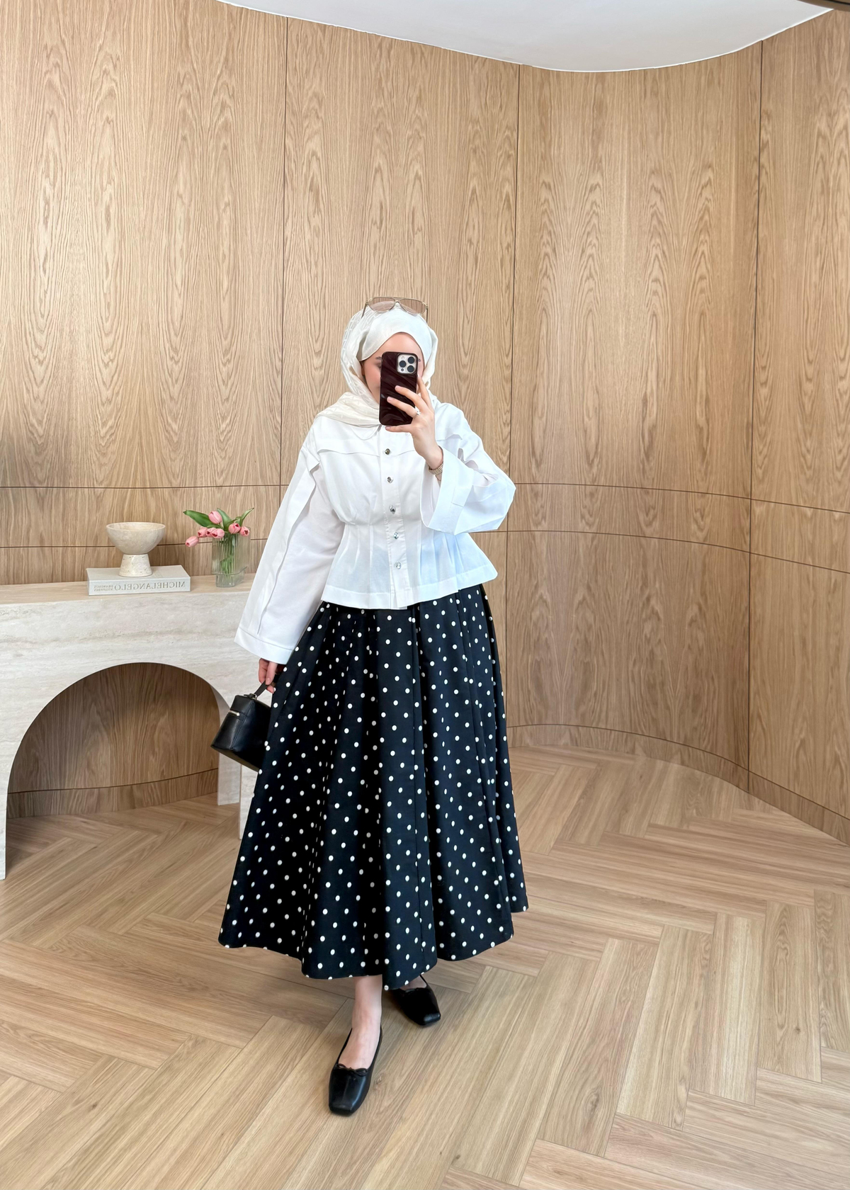 Puantiye Dilimli Etek Siyah