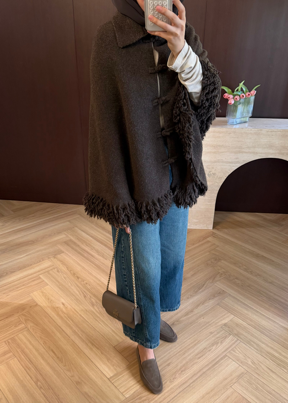 Püskül Detaylı Panço Kahverengi