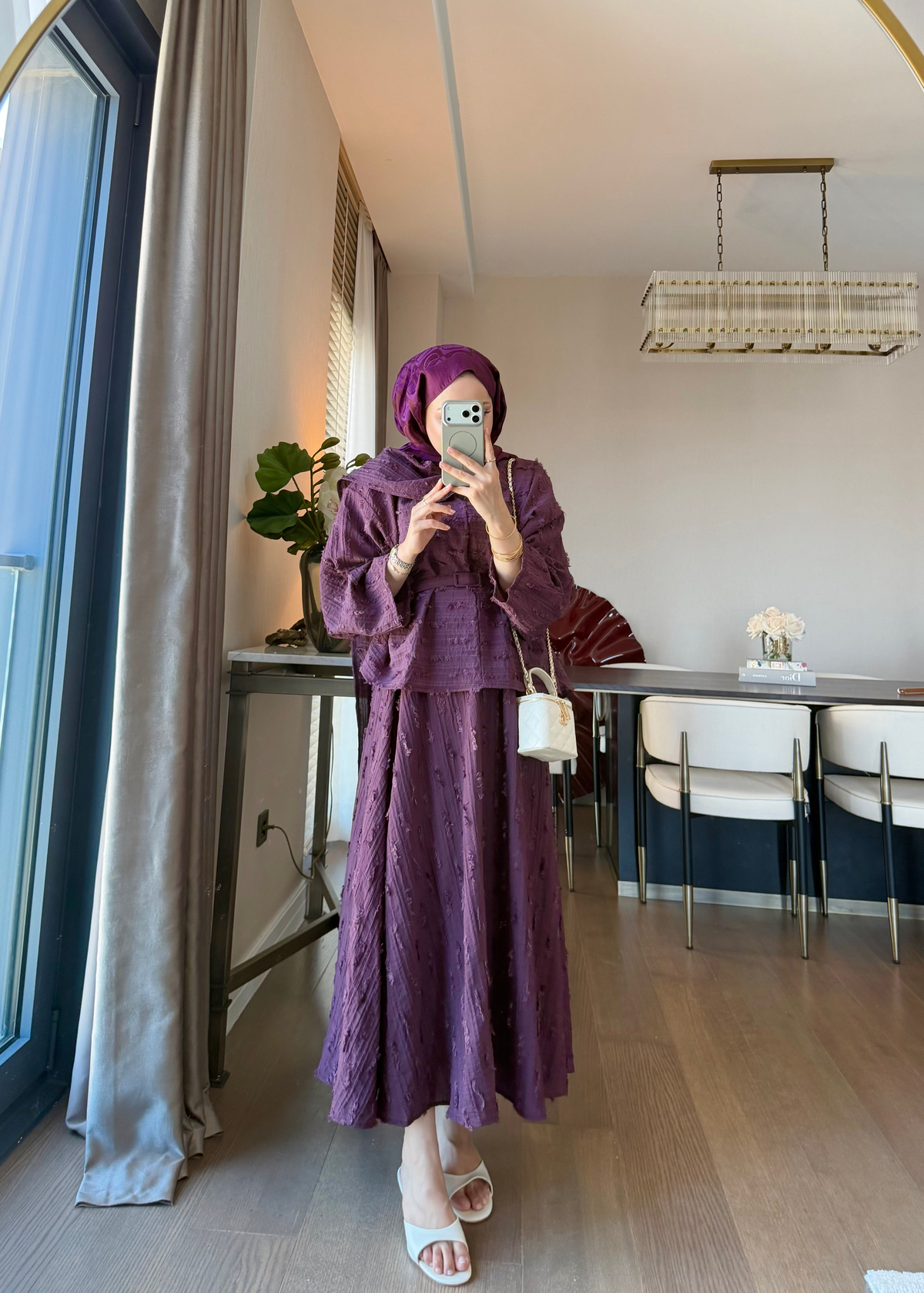 Püsküllü Dokuma Kumaş İkili Takım Burgundy
