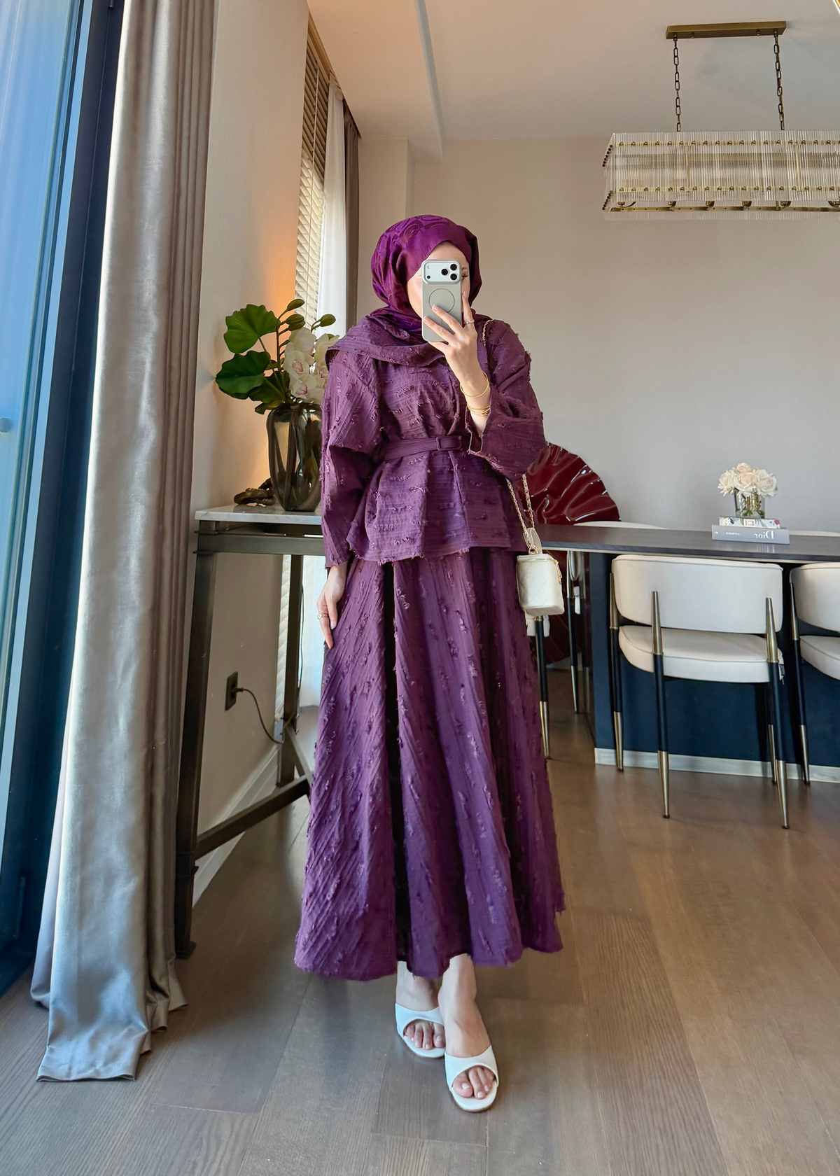 Püsküllü Dokuma Kumaş İkili Takım Burgundy