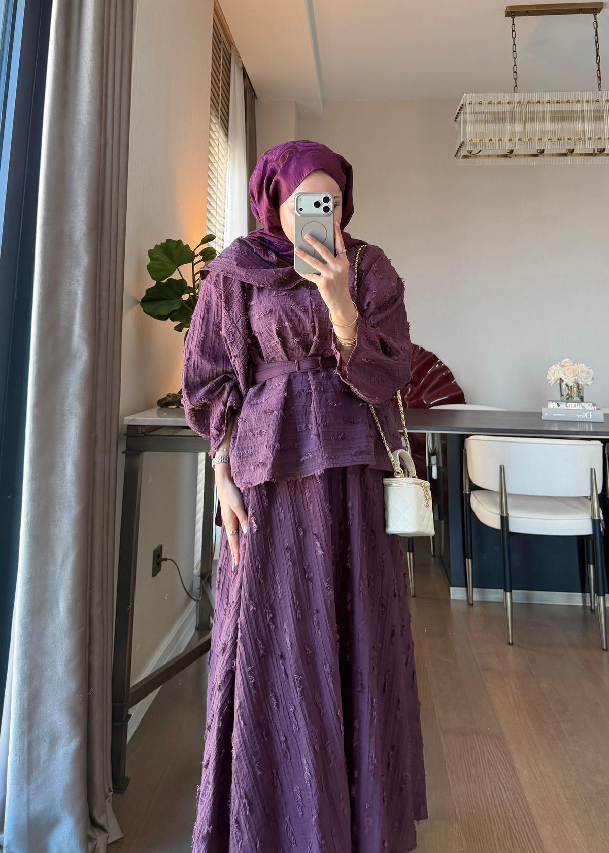 Püsküllü Dokuma Kumaş İkili Takım Burgundy