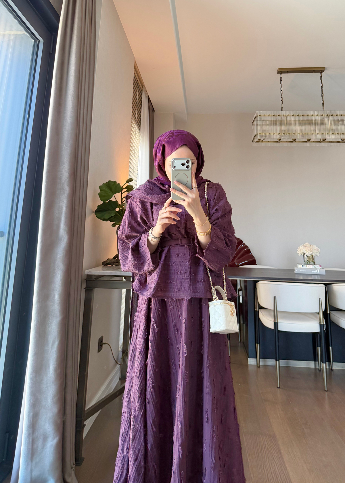 Püsküllü Dokuma Kumaş İkili Takım Burgundy