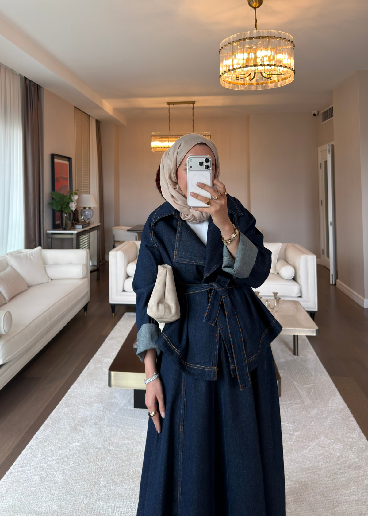 Rever Yaka Denim Etekli Takım