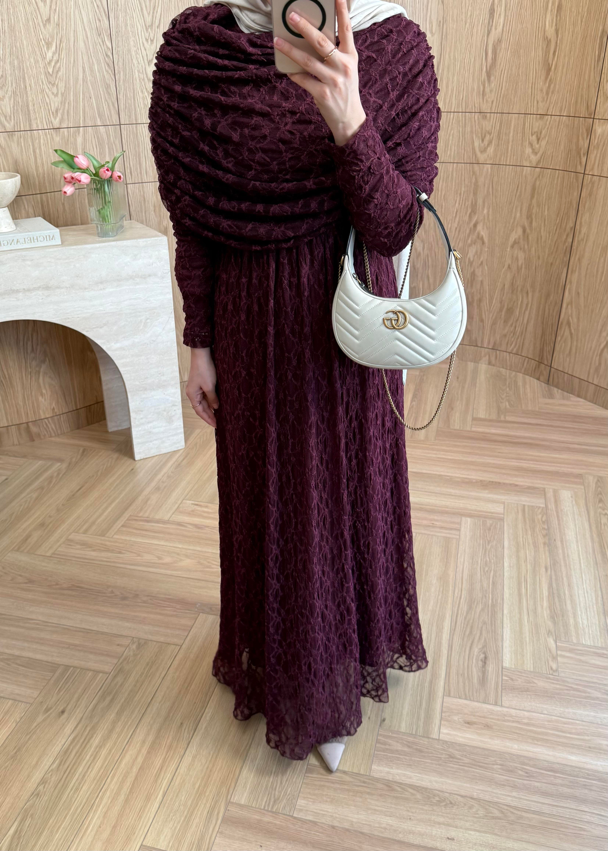 Rüya Dantel Elbise Mürdüm