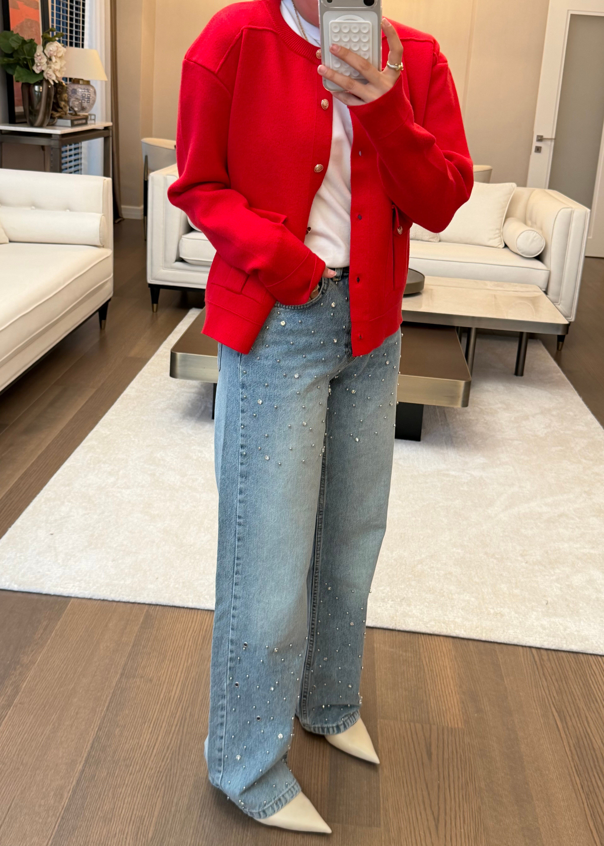 Taş ve Boncuk Detaylı Wide Leg Jean Pantolon