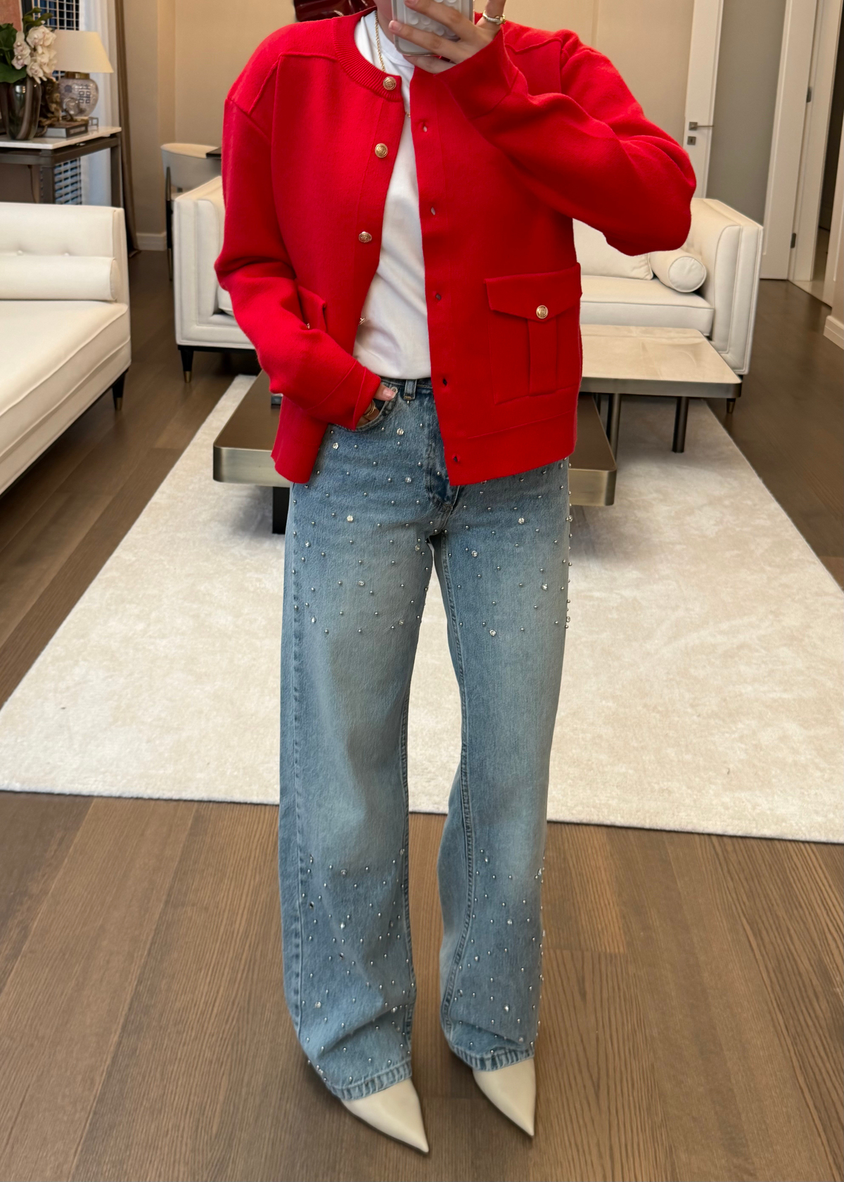 Taş ve Boncuk Detaylı Wide Leg Jean Pantolon