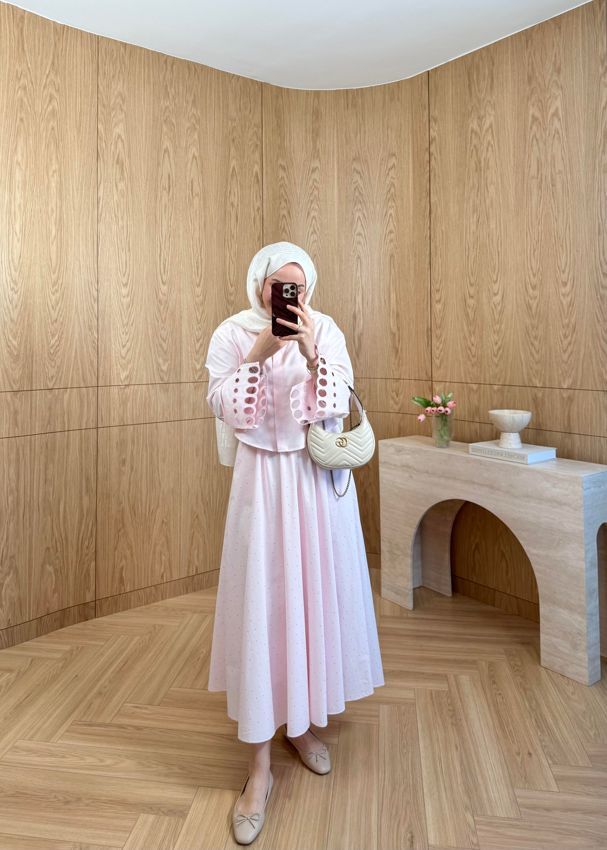 Taşlı Poplin Etek Pembe 