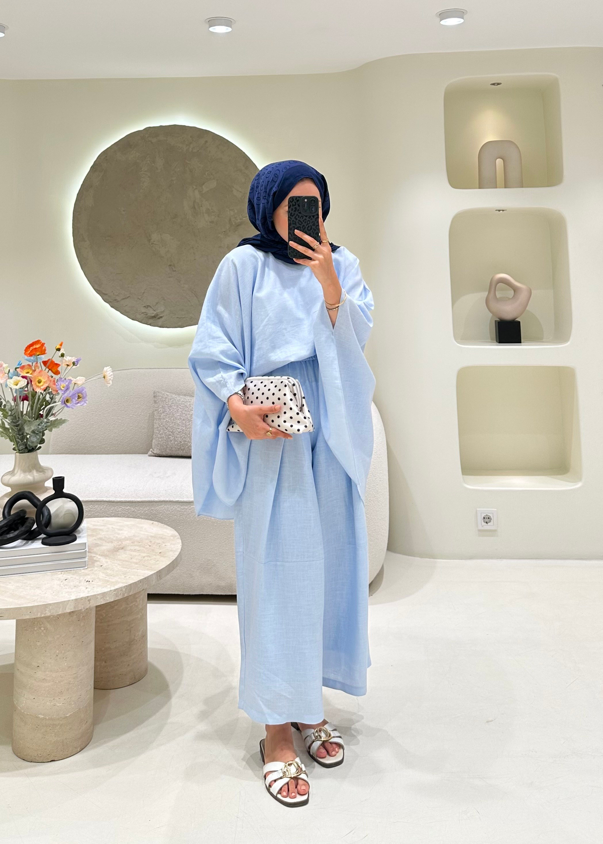 Valeria Premium Keten Takım Bebe Mavisi