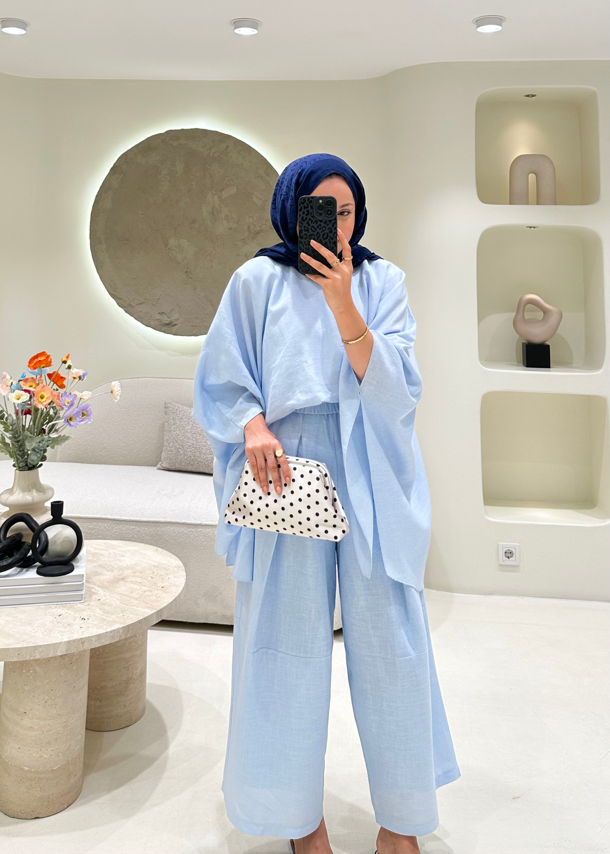 Valeria Premium Keten Takım Bebe Mavisi