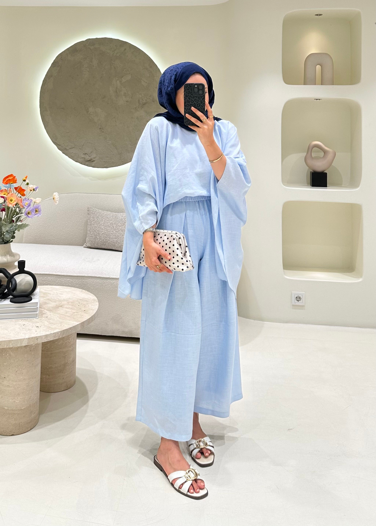 Valeria Premium Keten Takım Bebe Mavisi