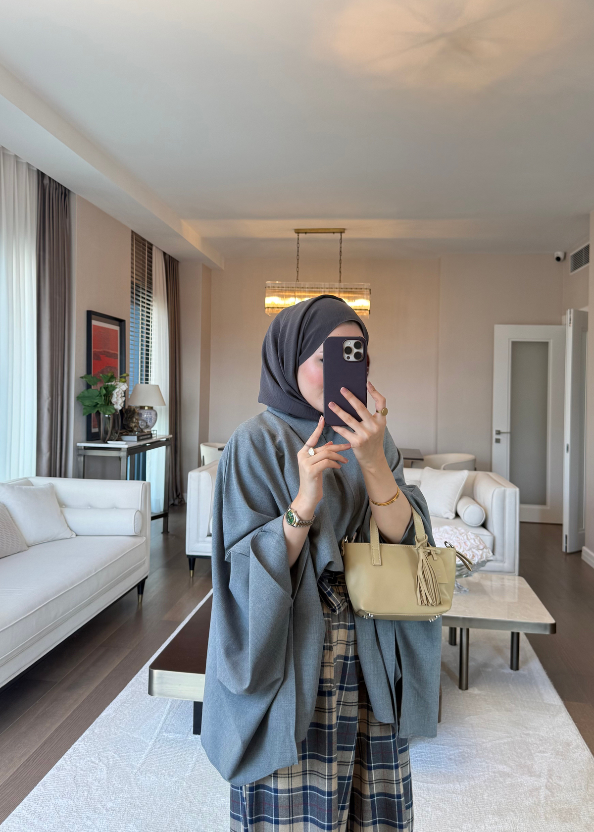 Yarım Fermuarlı Oversize Yarasa Bluz Gri