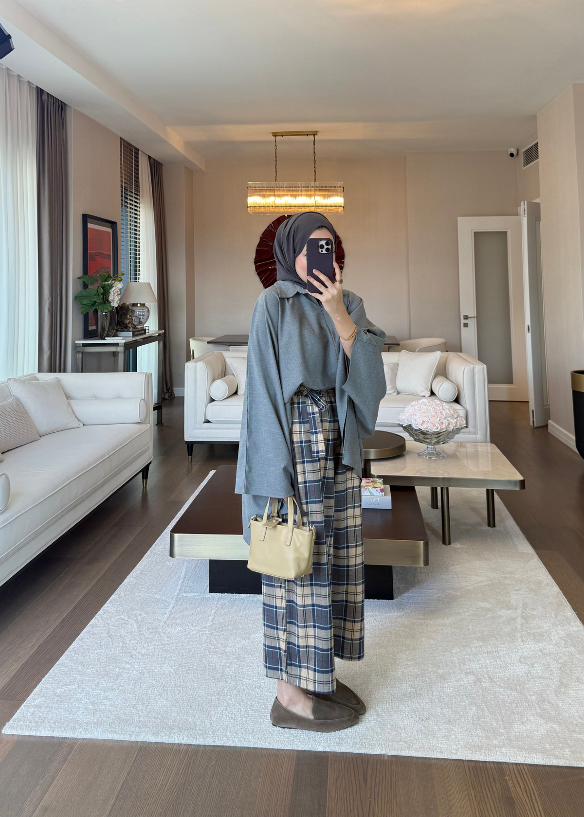 Yarım Fermuarlı Oversize Yarasa Bluz Gri