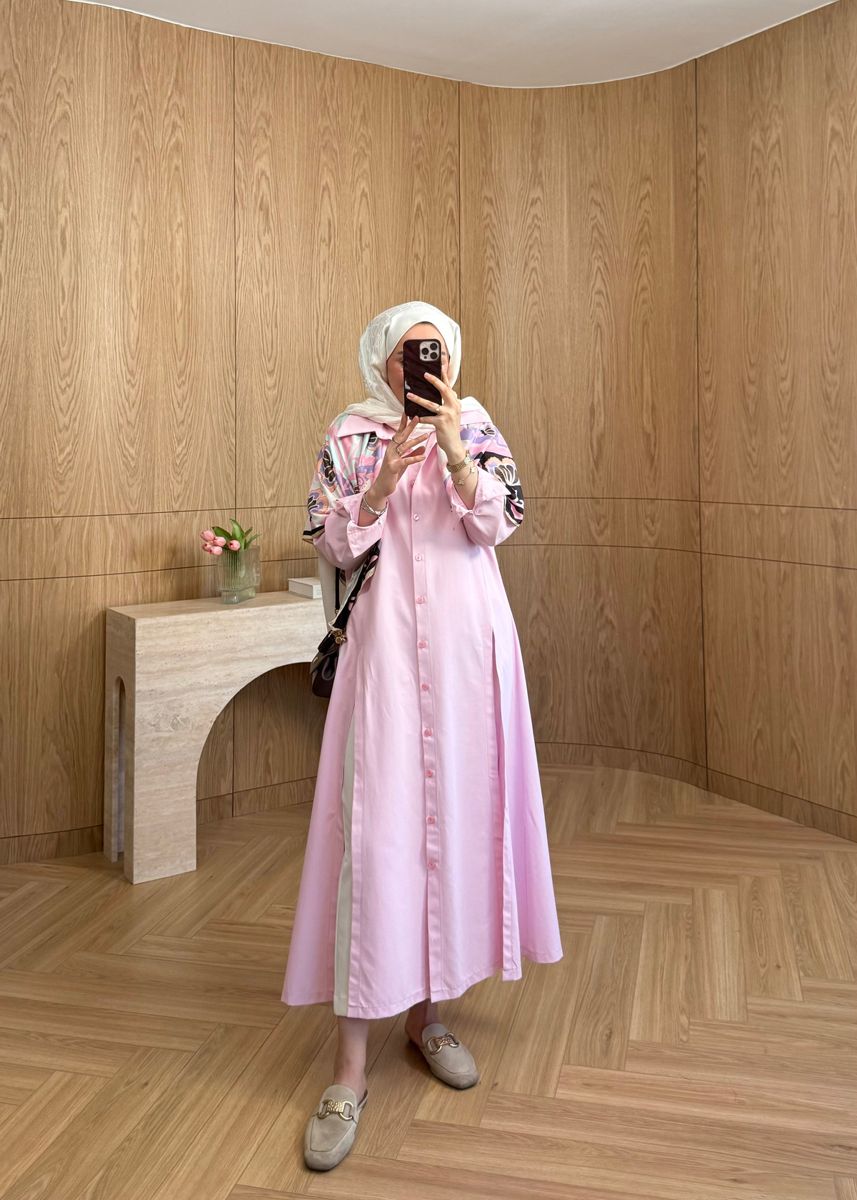 Yırtmaçlı Poplin Gömlek Pembe 