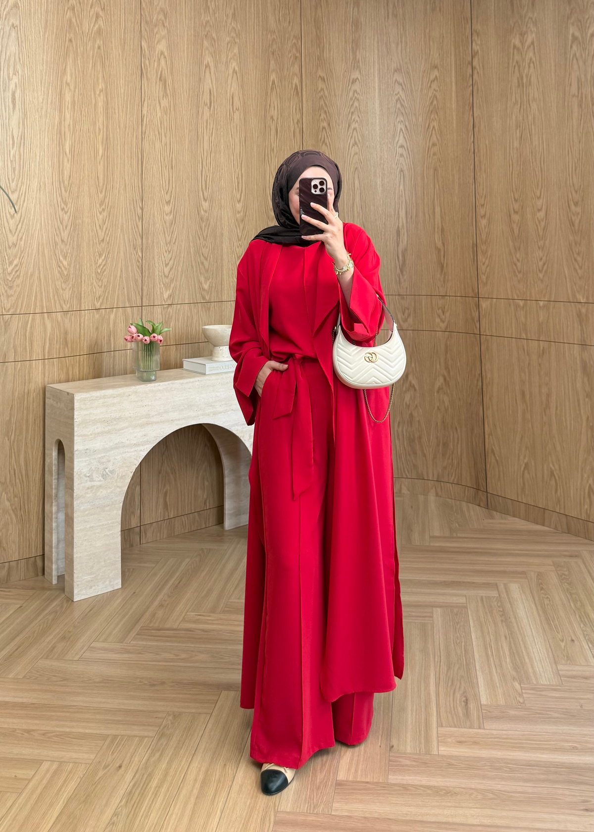 3lü Abaya Takım Kırmızı