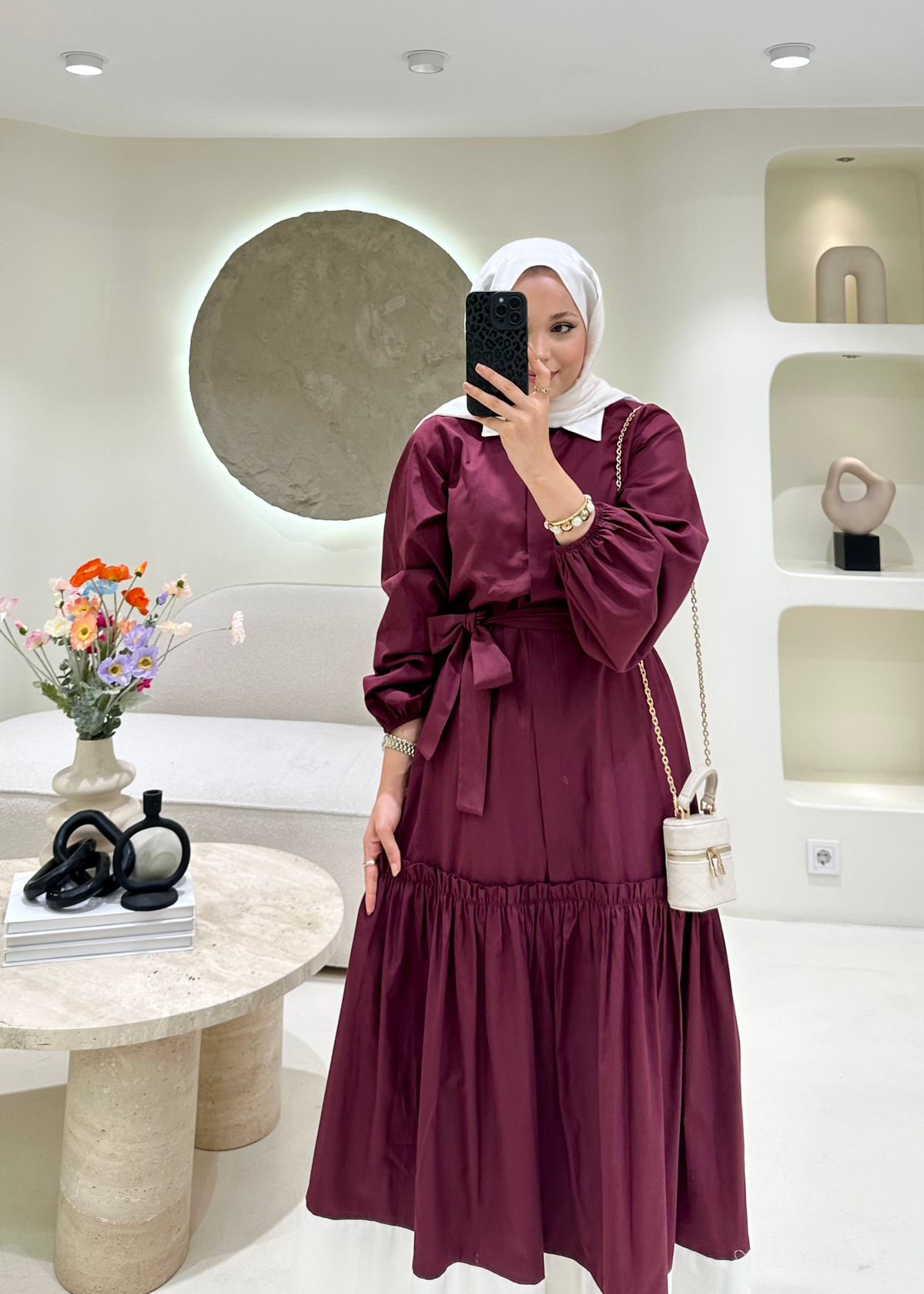 Açelya Poplin Elbise Bordo