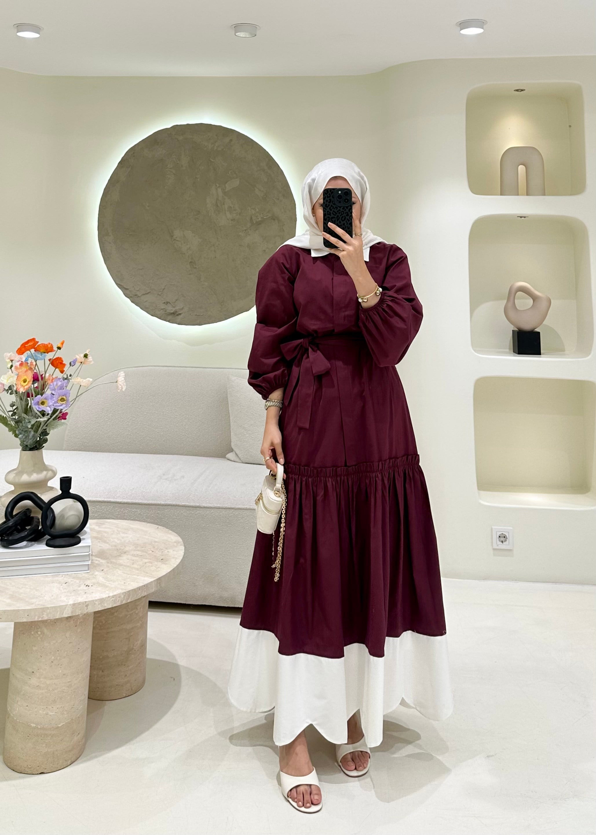 Açelya Poplin Elbise Bordo