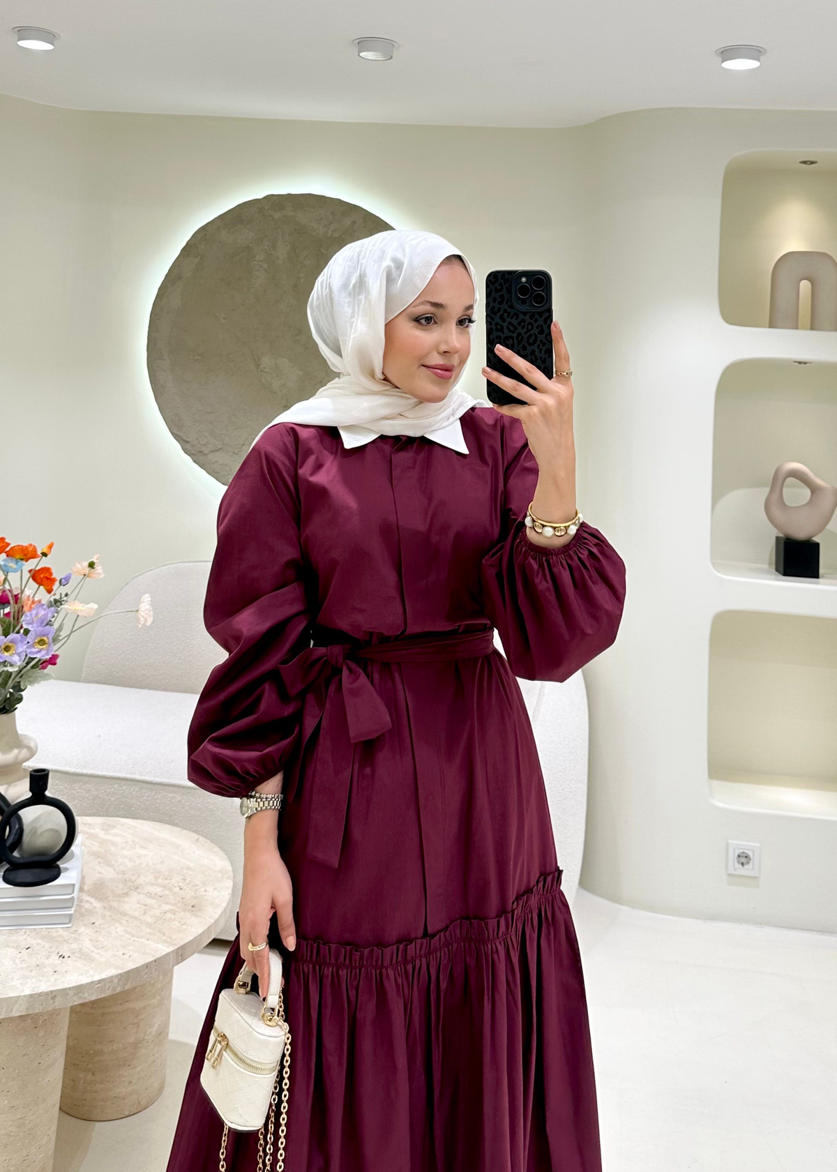 Açelya Poplin Elbise Bordo