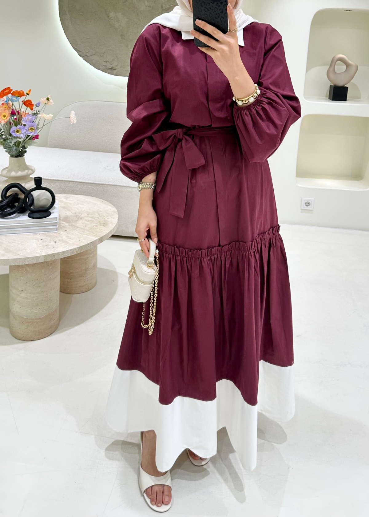 Açelya Poplin Elbise Bordo