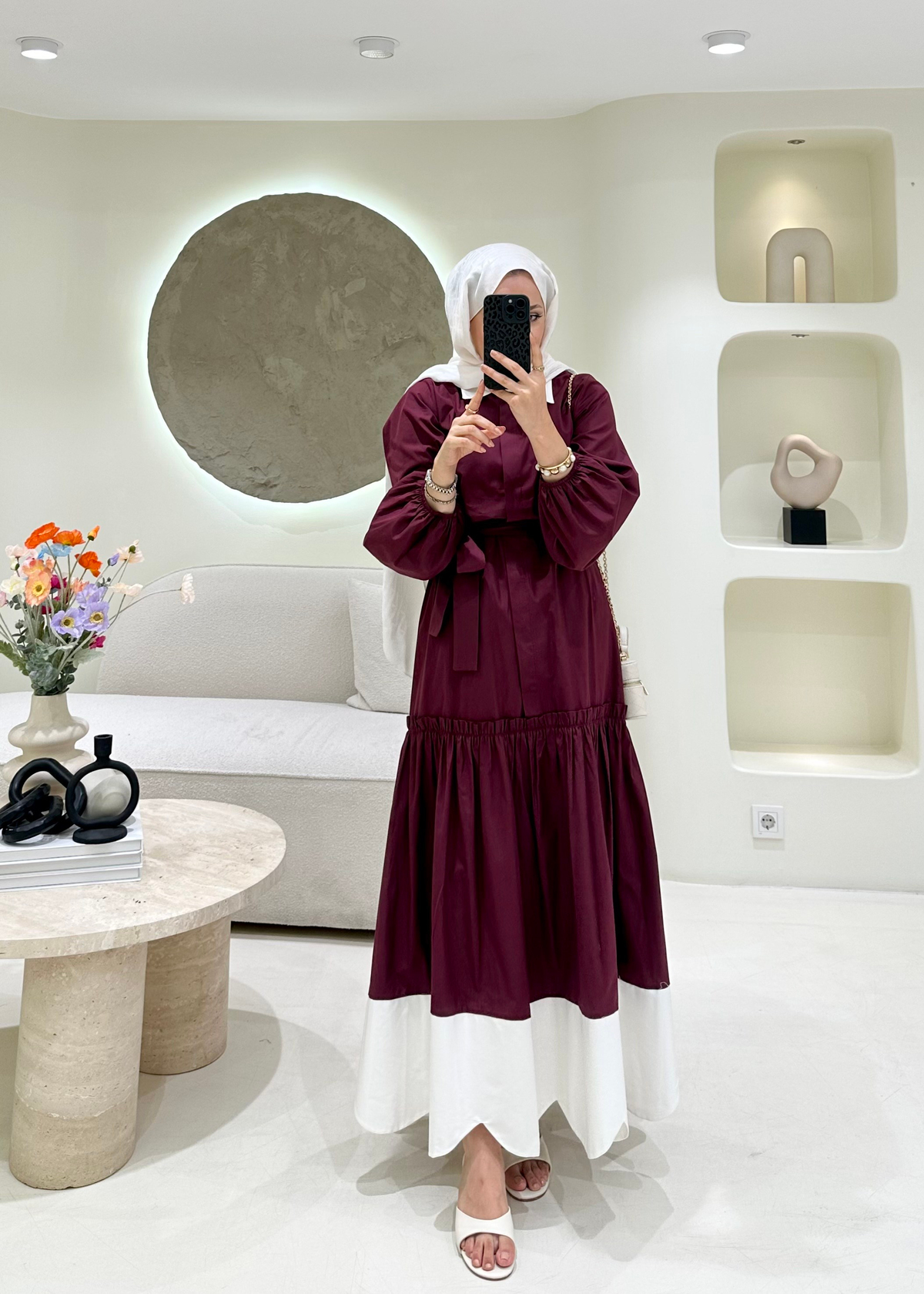 Açelya Poplin Elbise Bordo