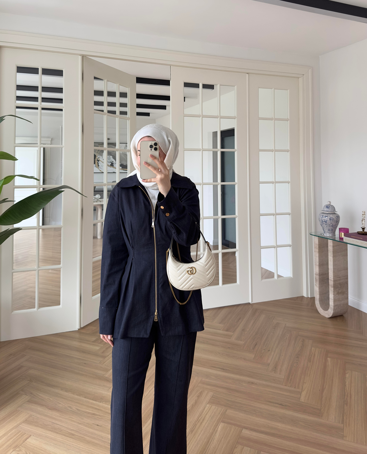 Alya Çift Fermuarlı Denim Takım Koyu Mavi