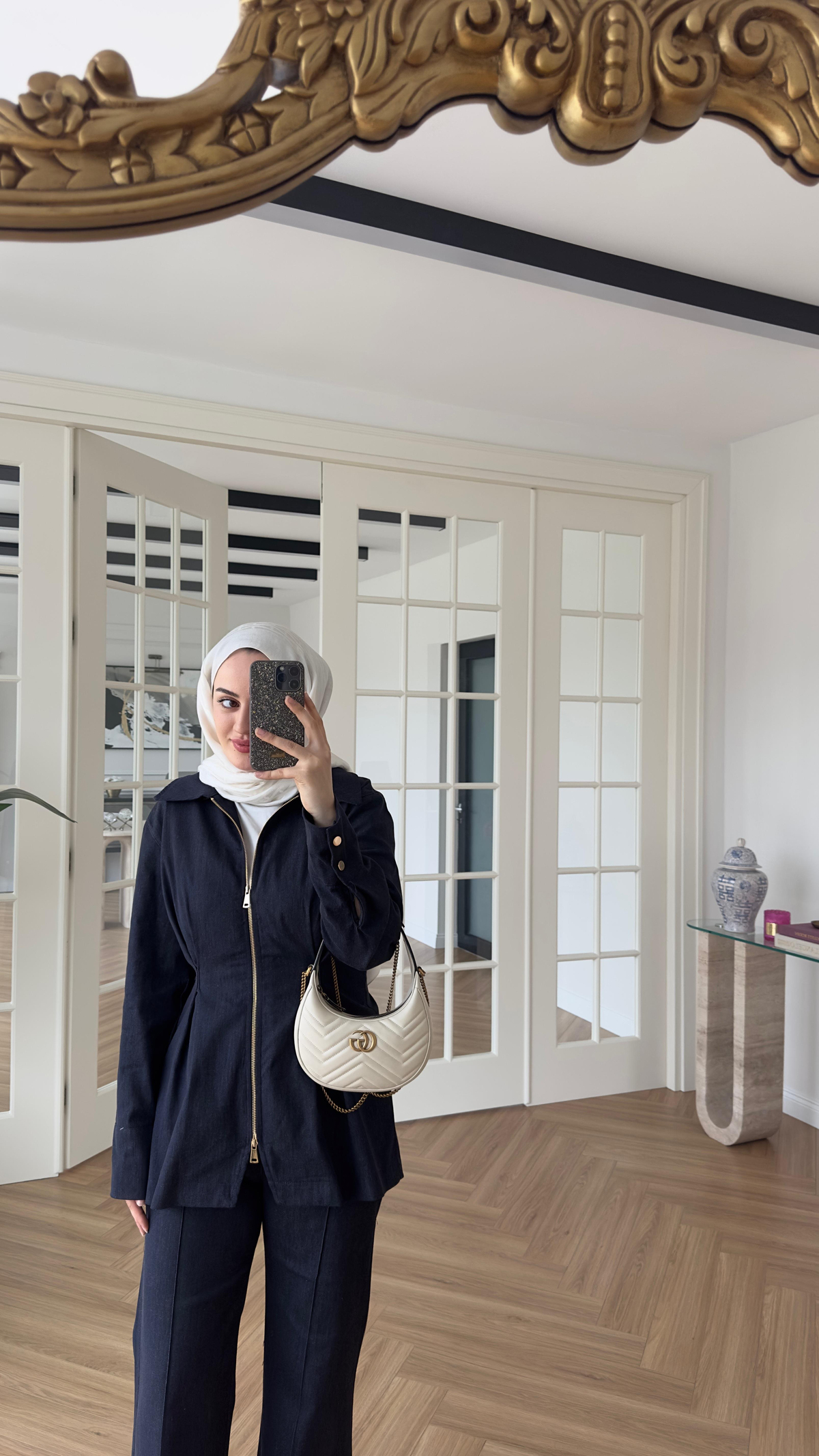 Alya Çift Fermuarlı Denim Takım Koyu Mavi