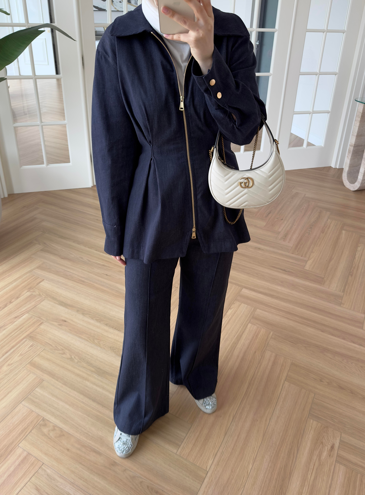 Alya Çift Fermuarlı Denim Takım Koyu Mavi