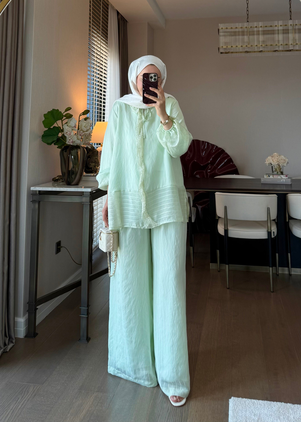 Anna Çizgili İkili Takım Mint Yeşili