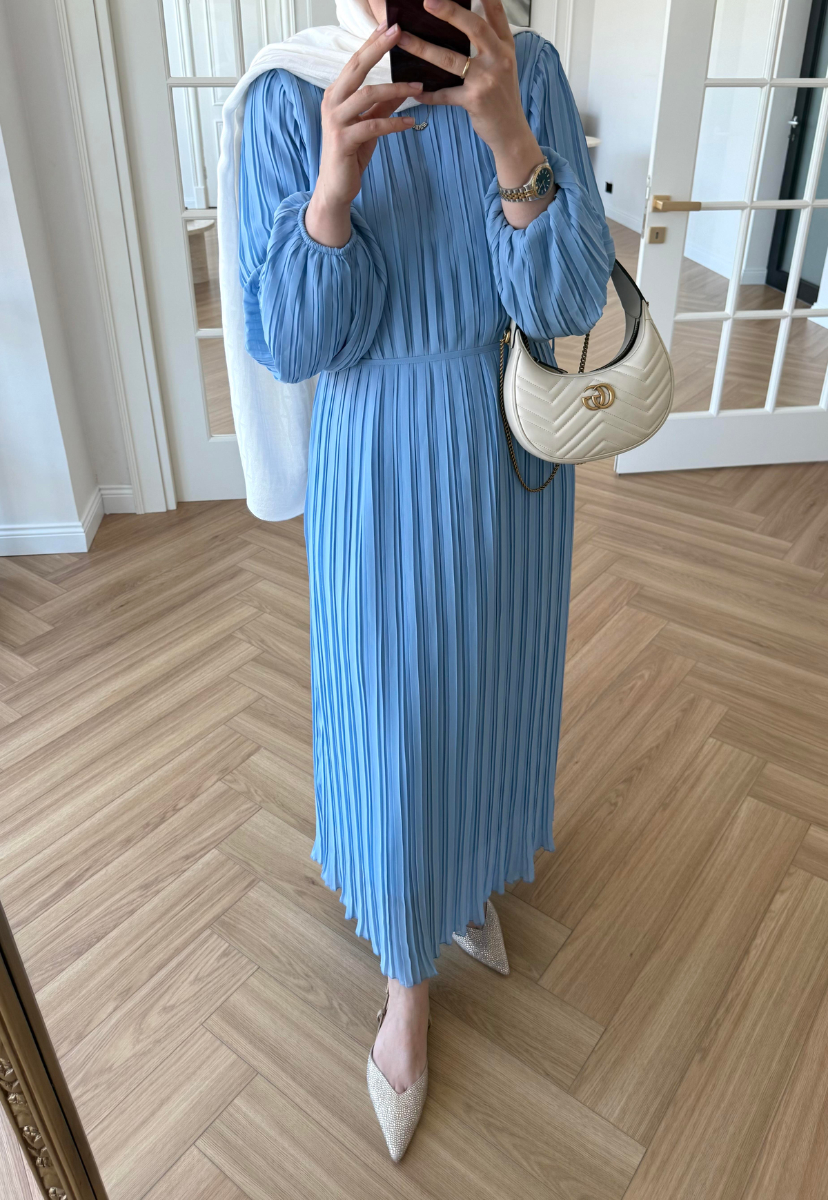 Arinya Pileli Elbise Bebe Mavi