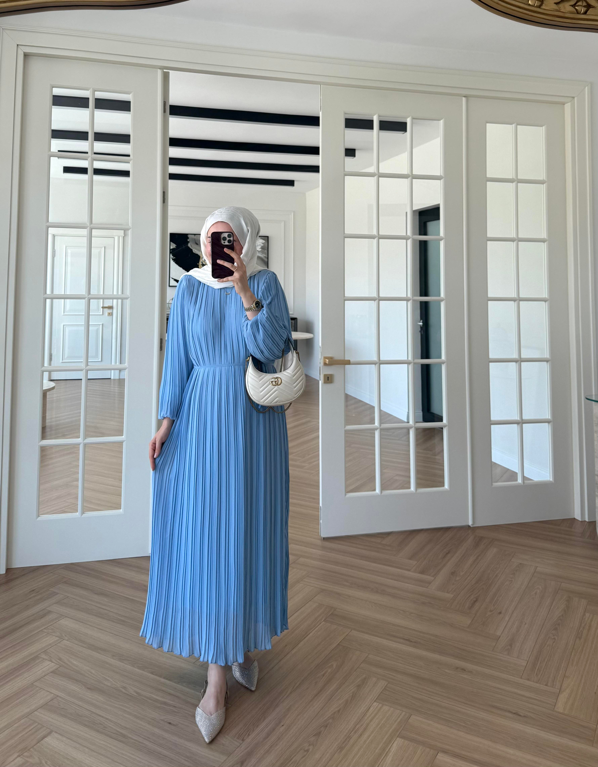 Arinya Pileli Elbise Bebe Mavi