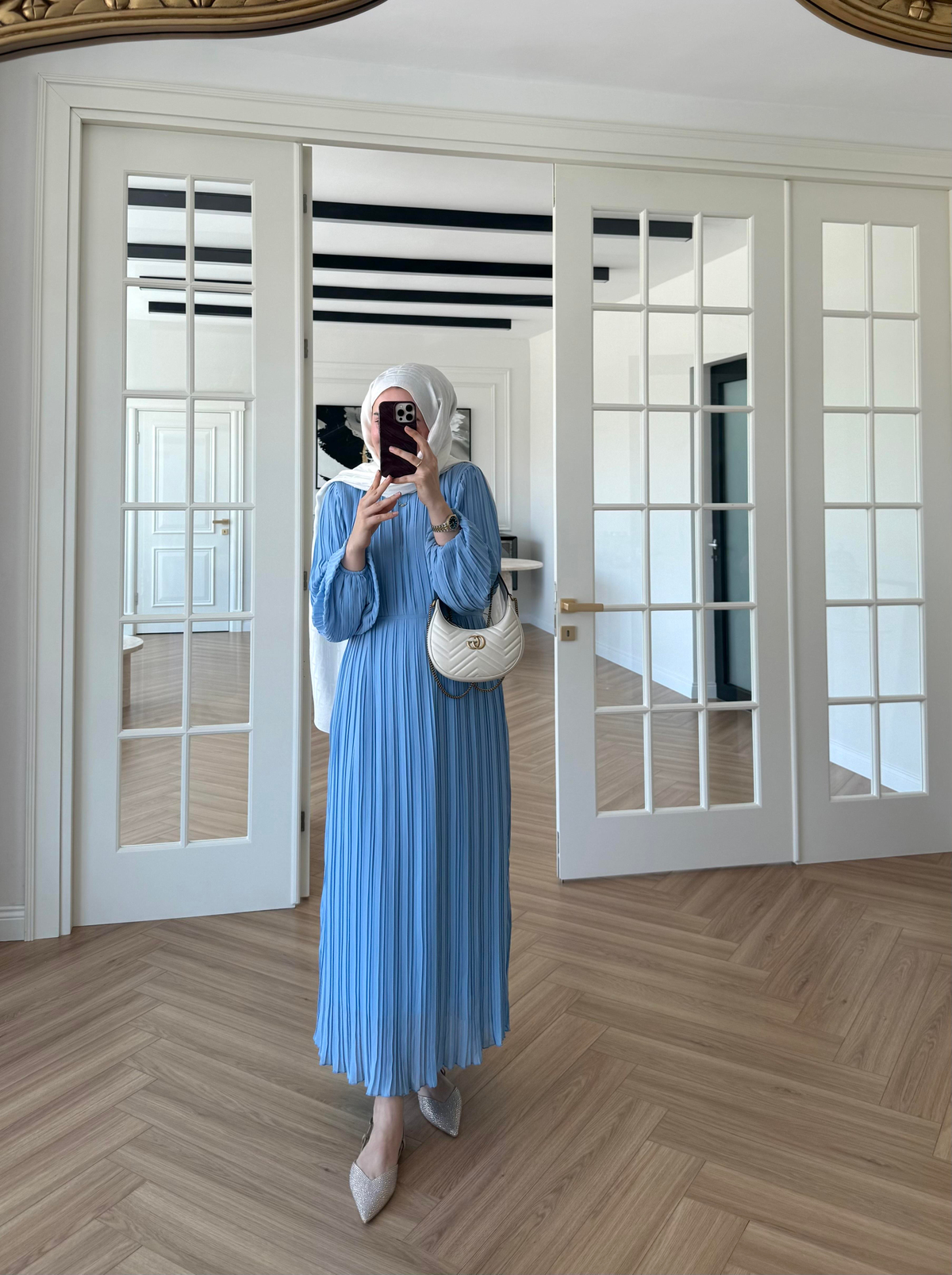 Arinya Pileli Elbise Bebe Mavi