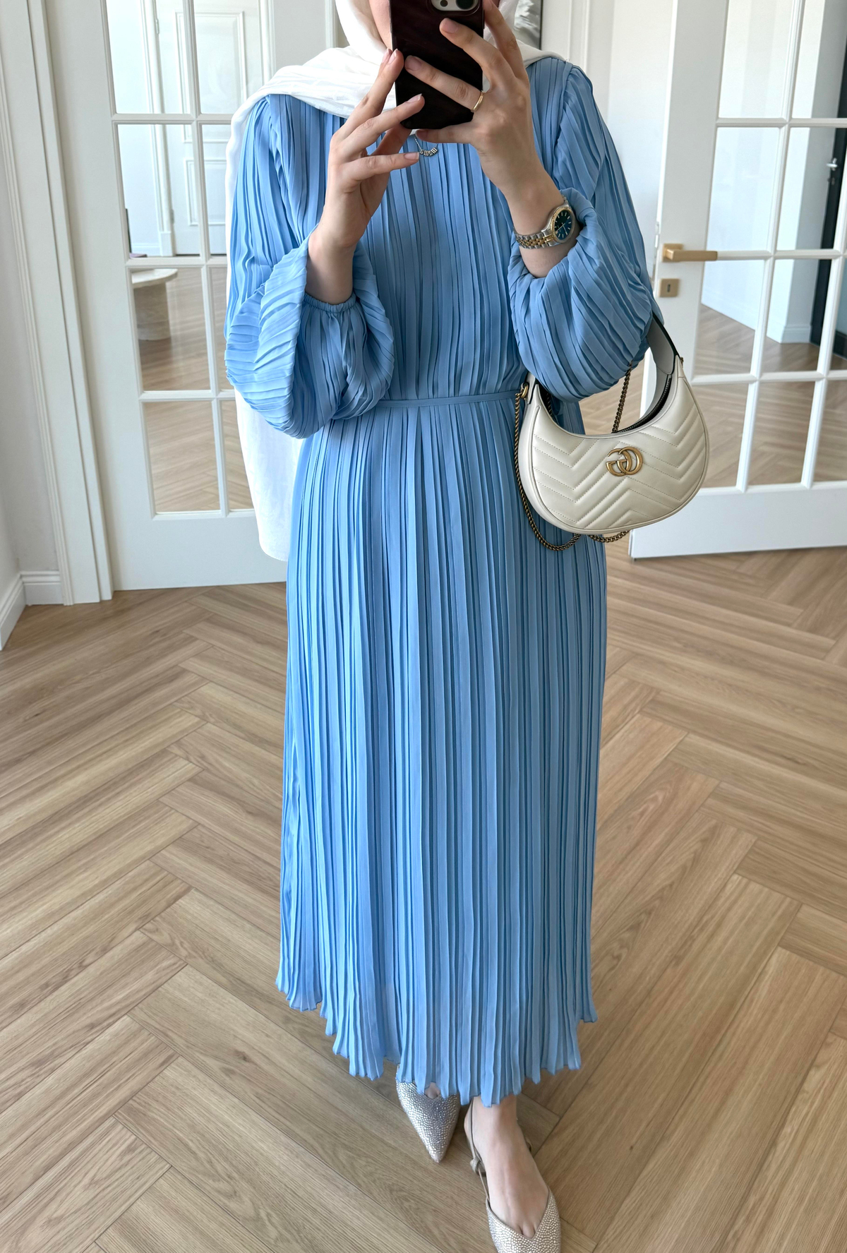 Arinya Pileli Elbise Bebe Mavi