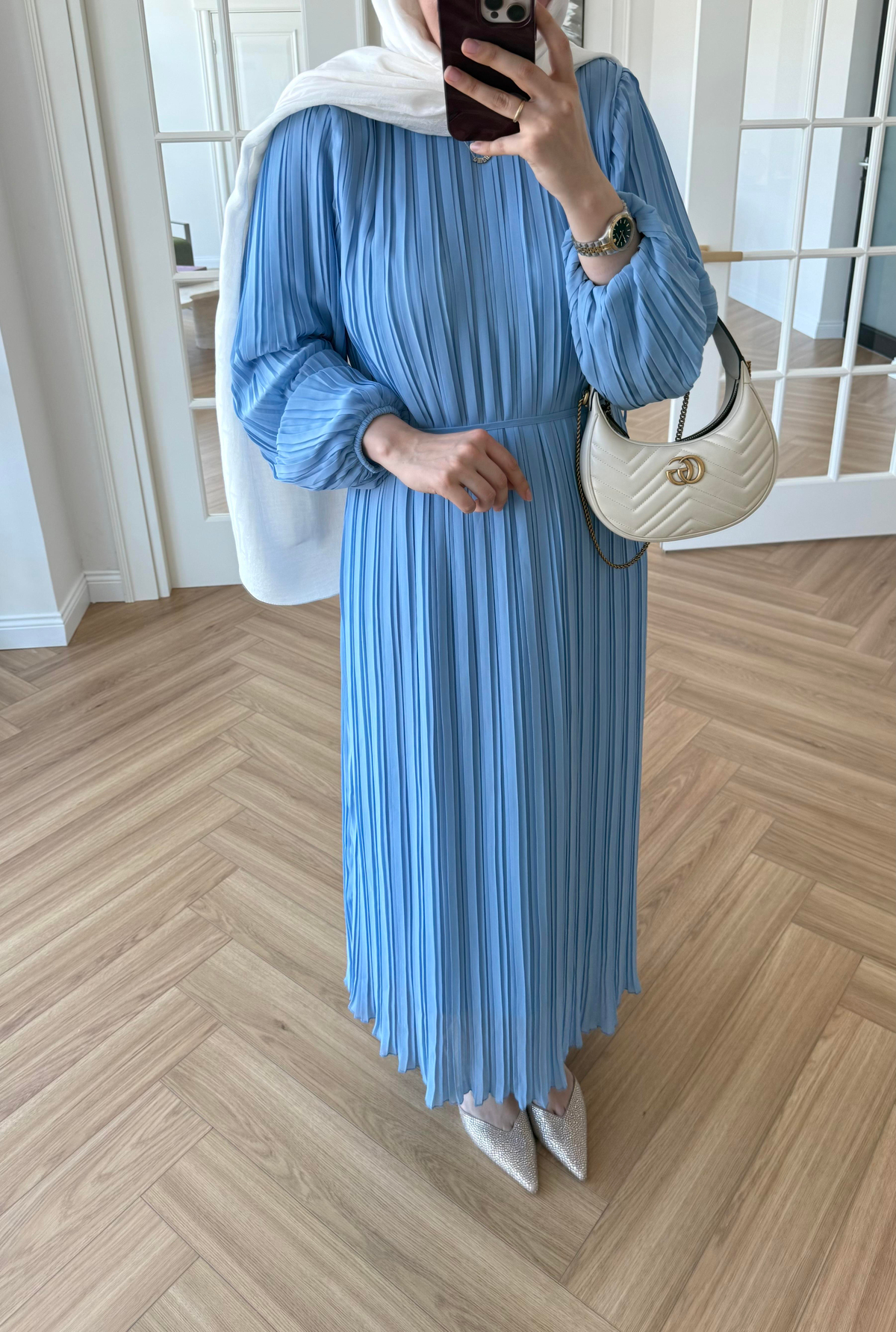 Arinya Pileli Elbise Bebe Mavi