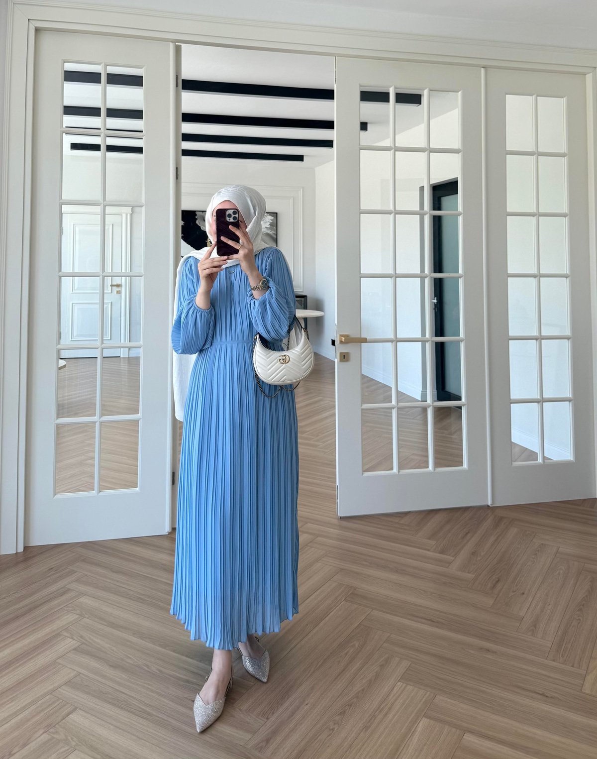 Arinya Pileli Elbise Bebe Mavi